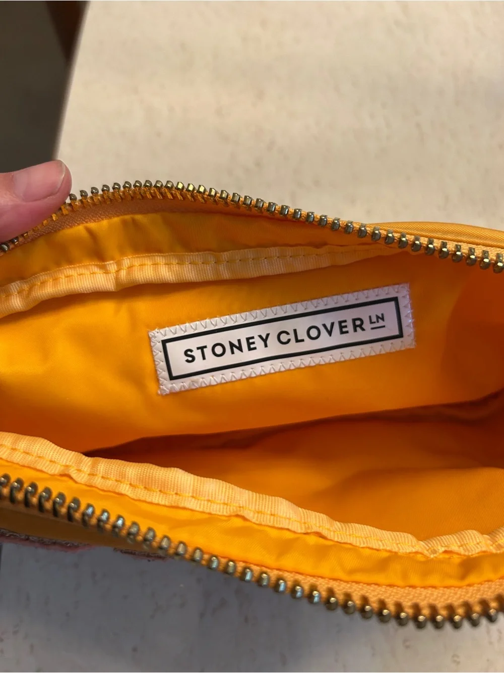 Stoney Clover Lane Yellow Pouch with Pink 'PLANE' Embroidery